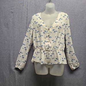 Sienna Sky Floral,V-Neck,Button Up, LS Top (Med) GUC